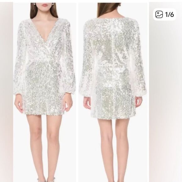 Wayf Carrie White Sequin Long Sleeve Mini Dress NEW | Size M - Picture 1 of 9